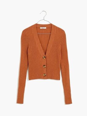 Madewell Ribbed Button-Front Cropped Cardigan Sweater Size S